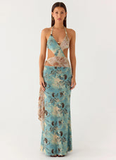 Rebel Beaded Maxi Dress - Aqua Blur