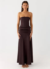 Darana Corset Satin Maxi Dress - Chocolate