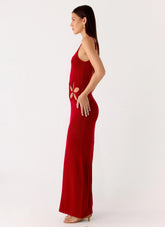 Palm Breeze Flower Crochet Maxi Dress - Burnt Red