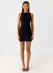 Portofino Sparkle Mesh Mini Dress - Black